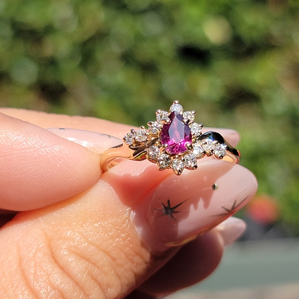 Diamond Halo Pear Ring 14k Gold